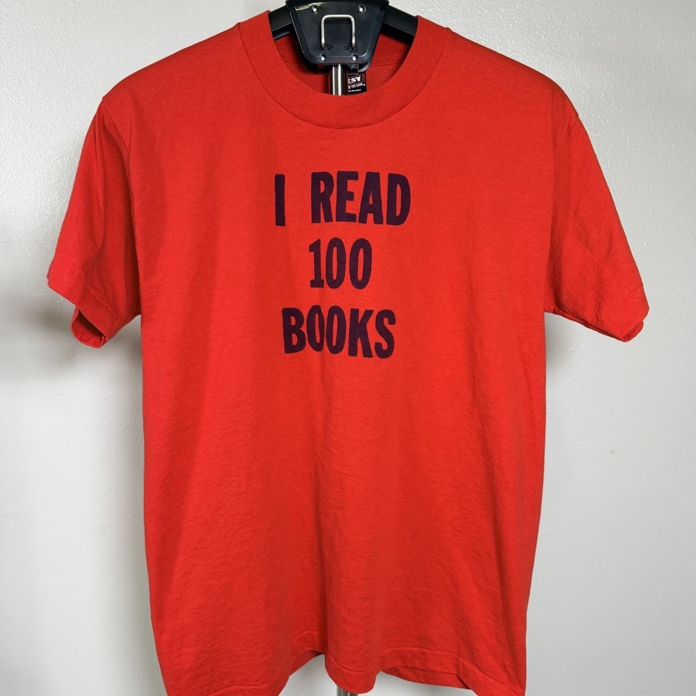 Fruit Of The Loom T Shirt Mens Large Red Cotton Crew Neck I Read A 100 Books